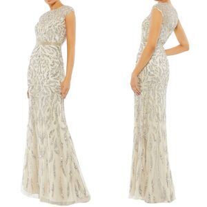 Mac Duggal Gown Size 4 Embellished Illusion Cap Sleeve Wedding Prom Gala Formal